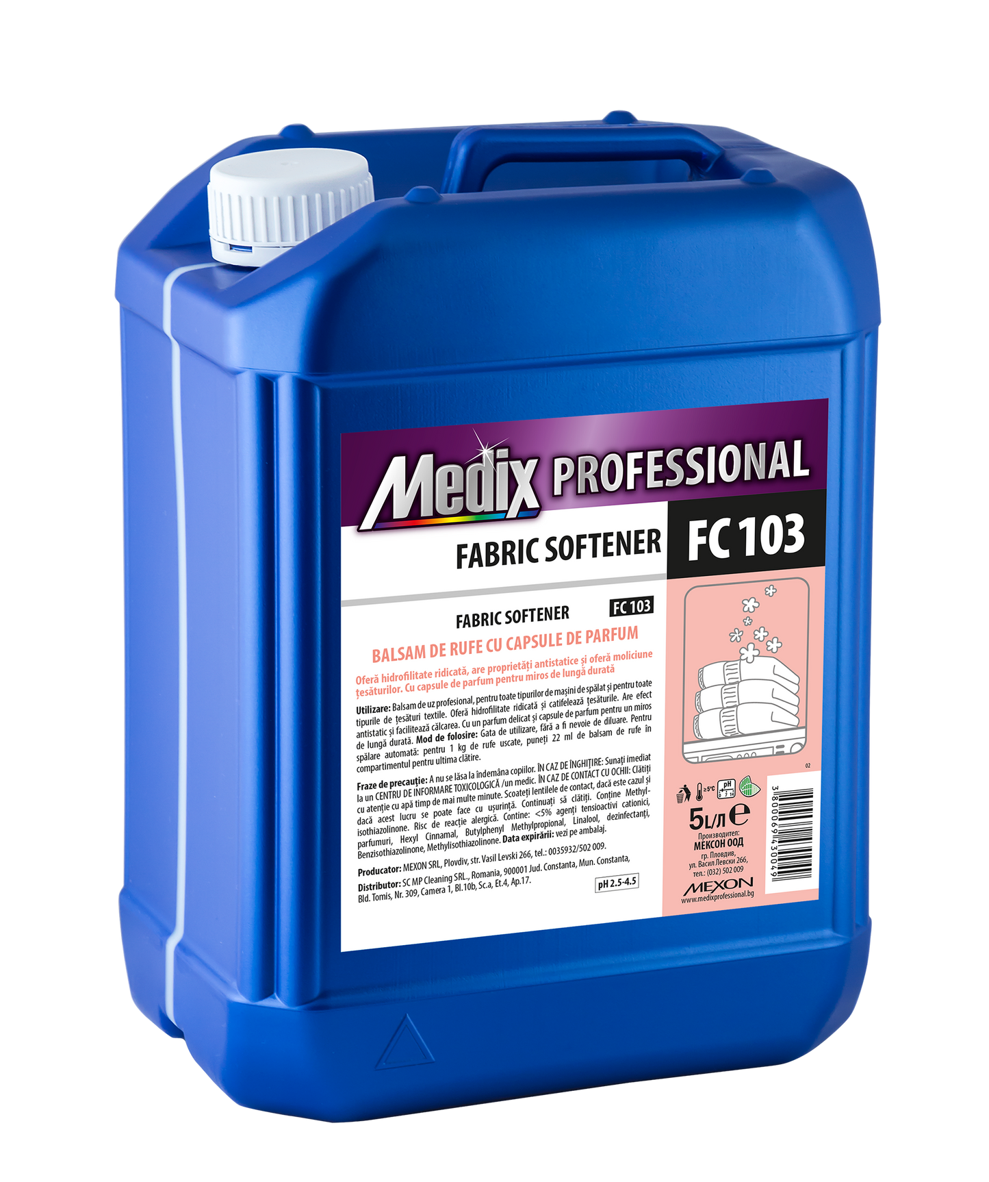 Balsam de rufe profesional cu capsule parfumate – Medix FC 103 – 5L, efect antistatic și parfum de durată