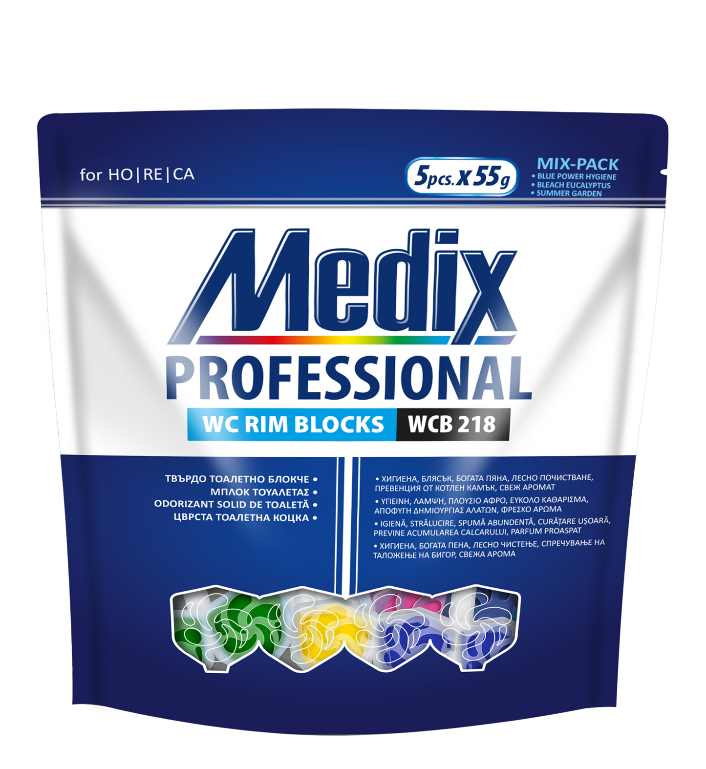 Medix Professional WCB 218 – Odorizant solid pentru toaletă, blocuri WC mix pack, cu spumă activă și parfum proaspăt