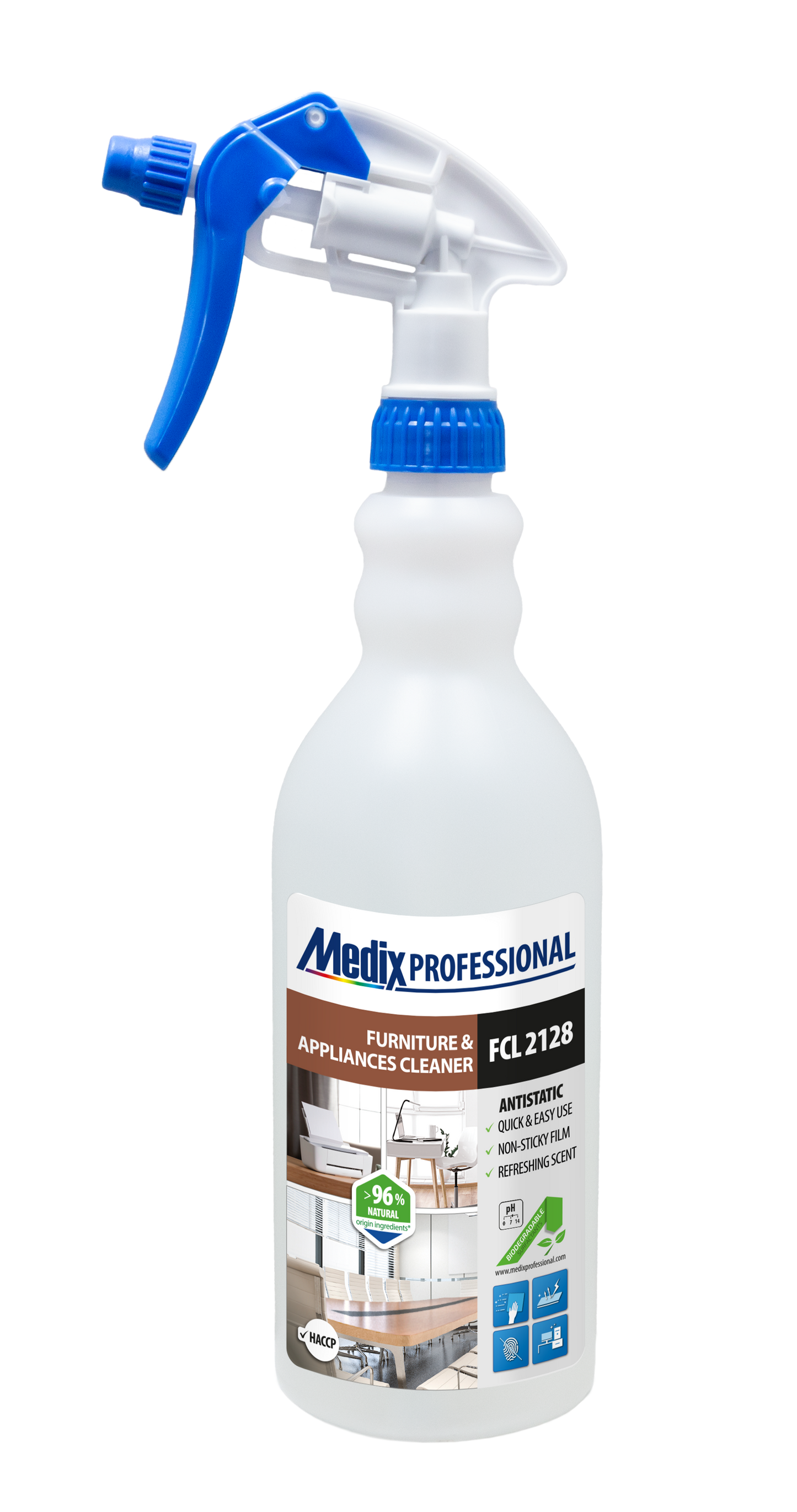 Medix Professional FCL 2128 – Spray Antistatic Mobilă și Electrocasnice, >96% Natural, Profesional, 750 ml