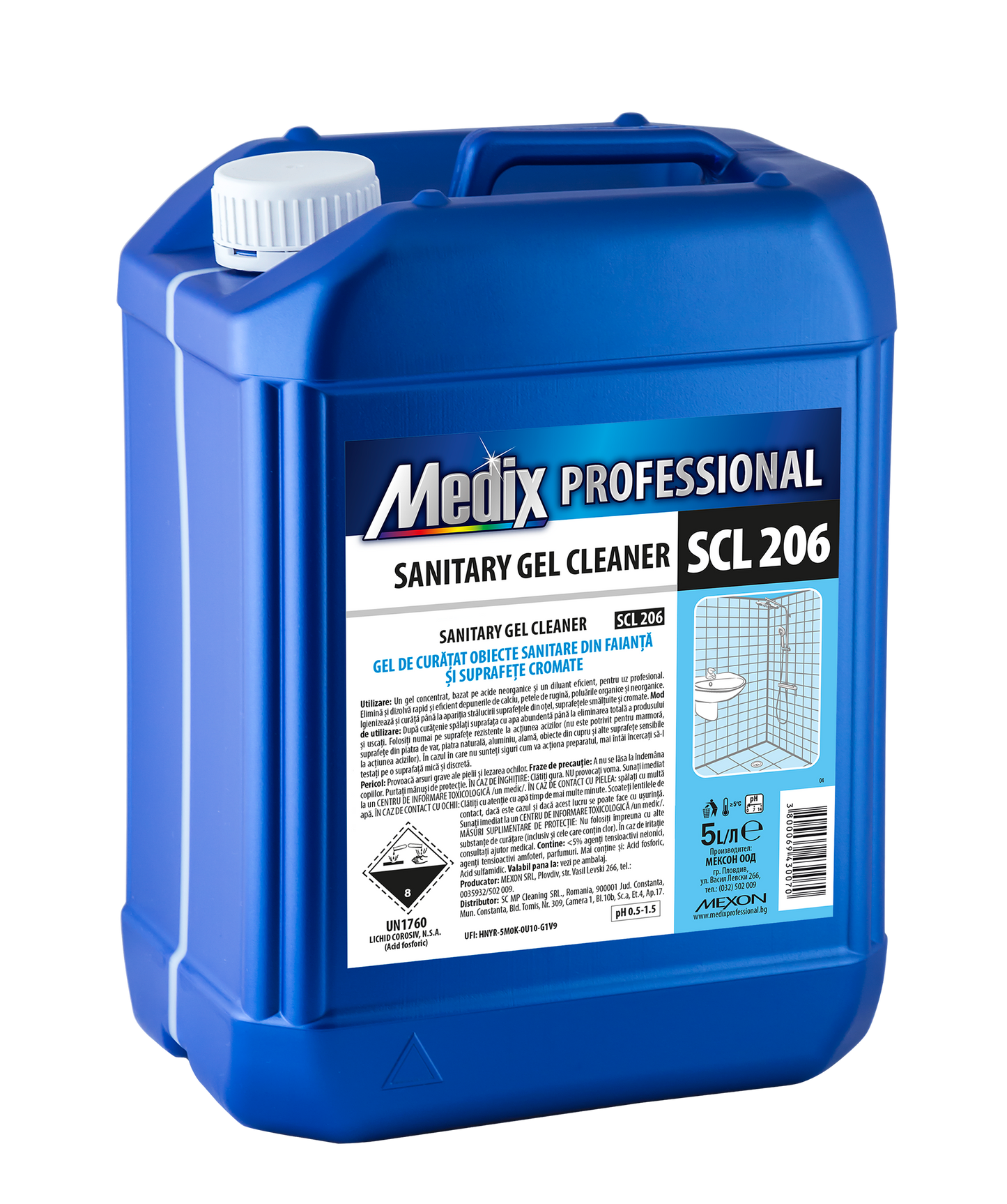 Gel profesional pentru curățare baie – Medix SCL 206 – 5L, fără clor, acțiune anti-calcar