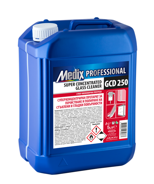 Soluție super concentrată pentru geamuri – Medix GCD 250 – 5L, eficientă și fără urme