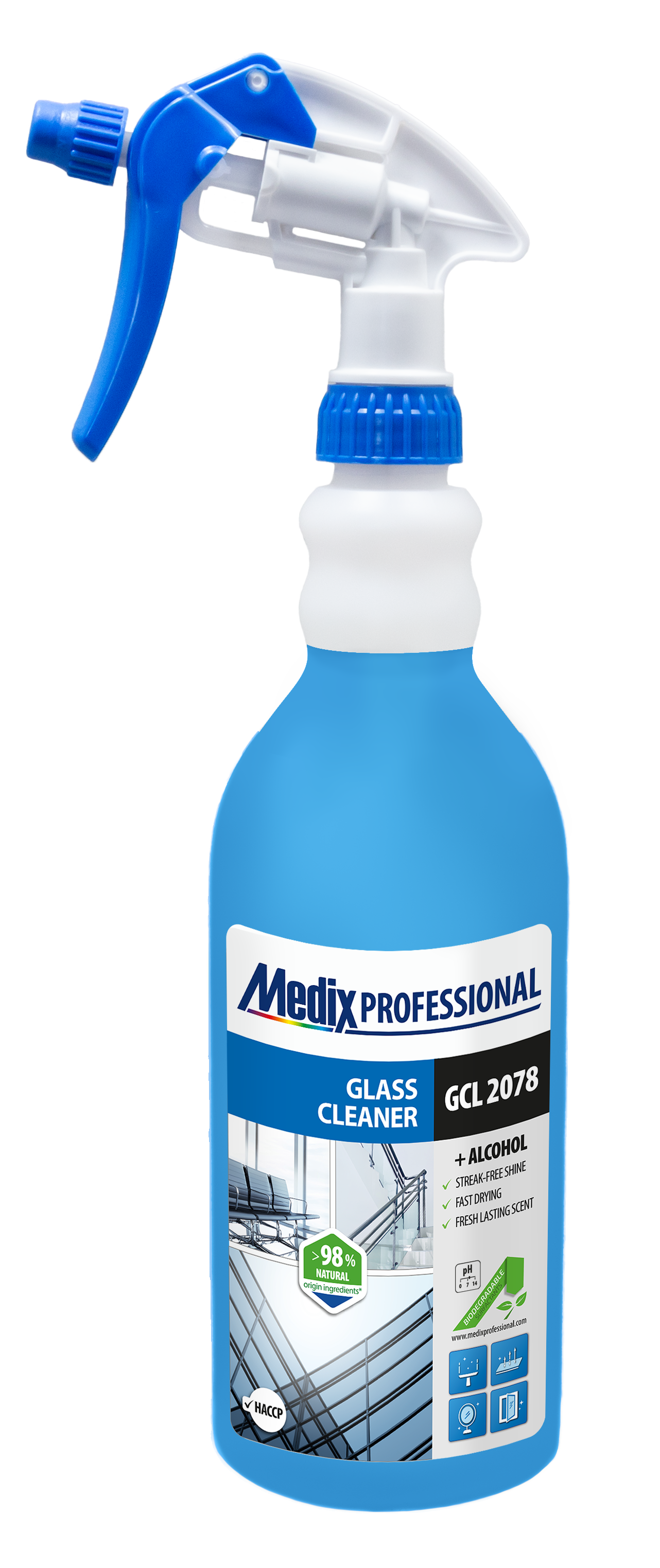 Medix Professional GCL 2078 – Soluție pentru Curățarea Geamurilor, >98% Ingrediente Naturale, cu Alcool, 750 ml